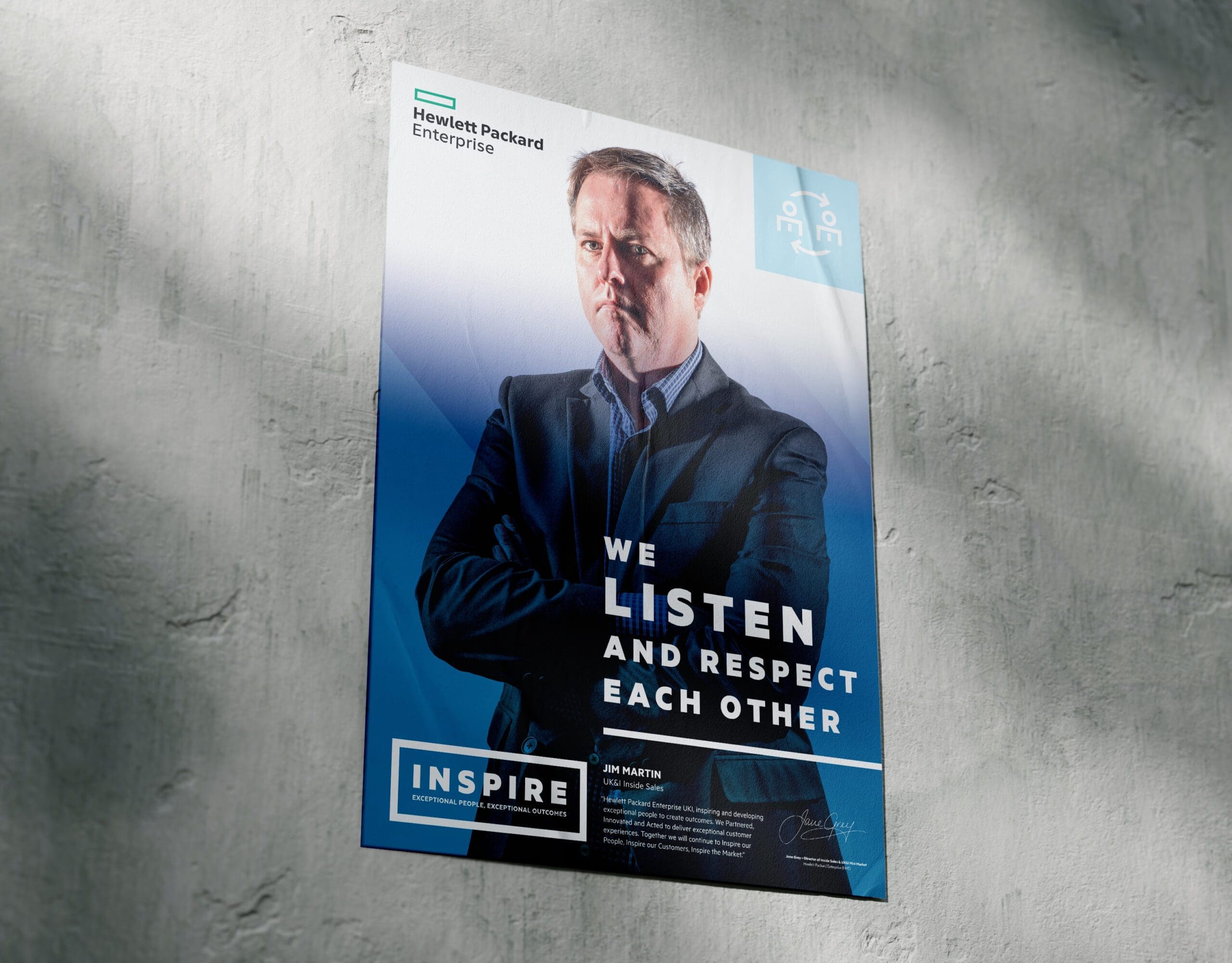 Hewlett Packard Enterprise Staff Recognition poster – ‘We Listen and Respect Each Other’