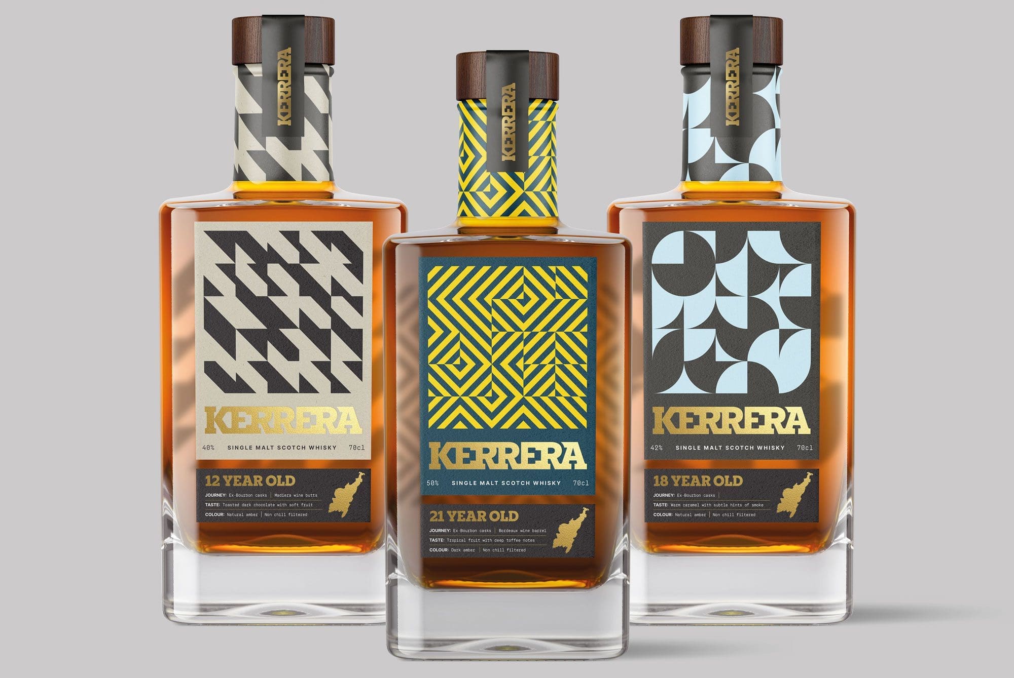 Kerrera Single Malt Scotch Whisky bottle labels